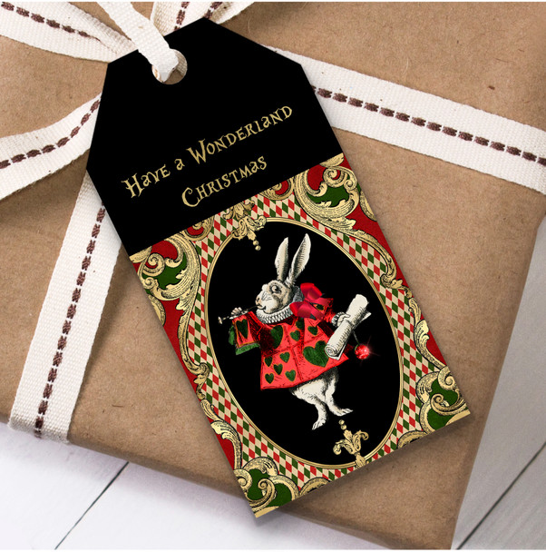 Alice In Wonderland Black Gold Rabbit Christmas Gift Tags