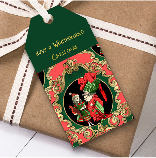 Alice In Wonderland Green Red Gold Christmas Gift Tags