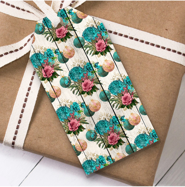 Turquoise & Coral Flowers Baubles Christmas Gift Tags