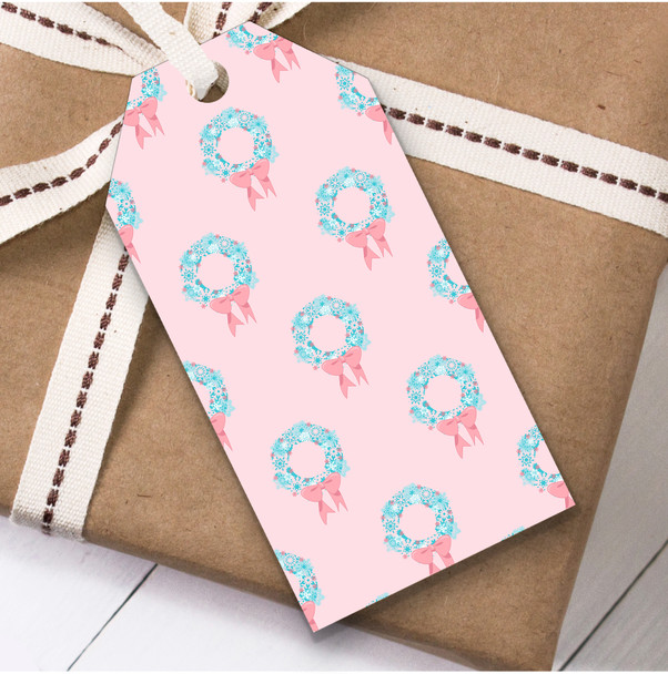 Dusky Pink Blue Wreaths Christmas Gift Tags