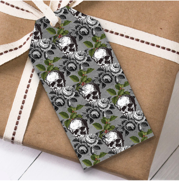 Gothic Skulls And Holly Christmas Gift Tags