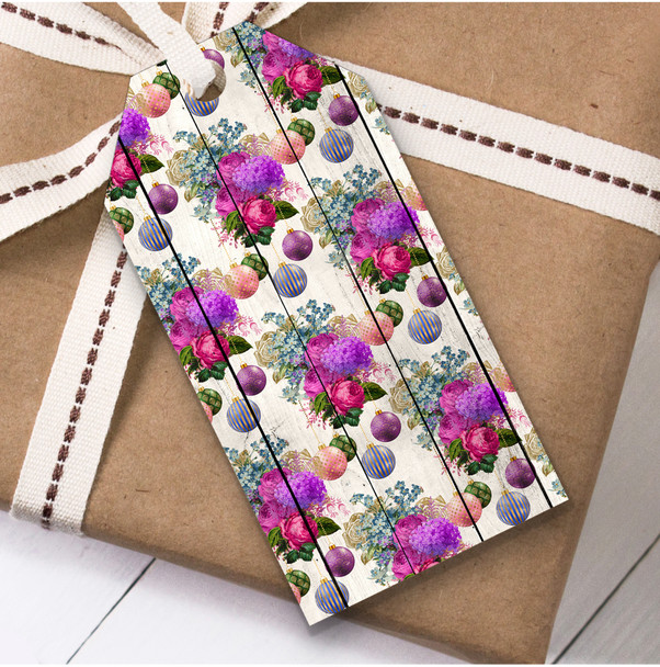 Pink And Purple Flowers Christmas Gift Tags