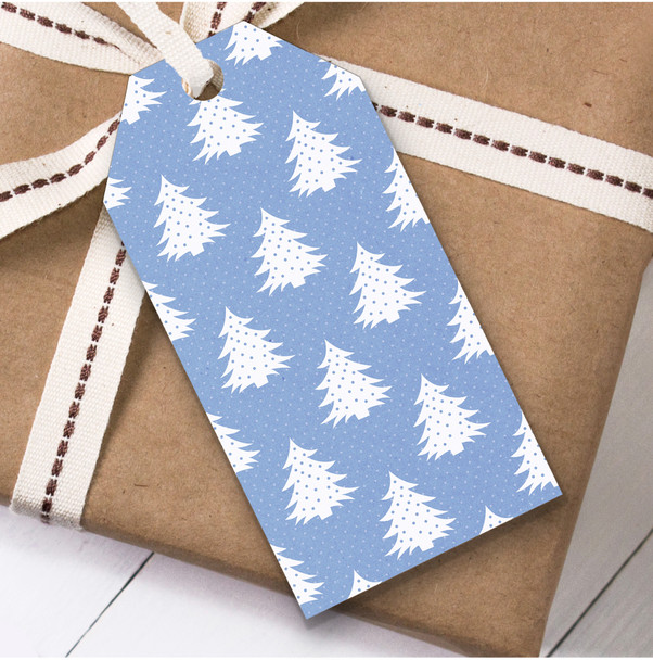 Dusky Blue White Trees Christmas Gift Tags