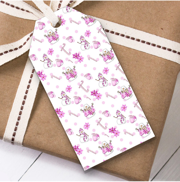 Pink Snowmen And Canes Christmas Gift Tags