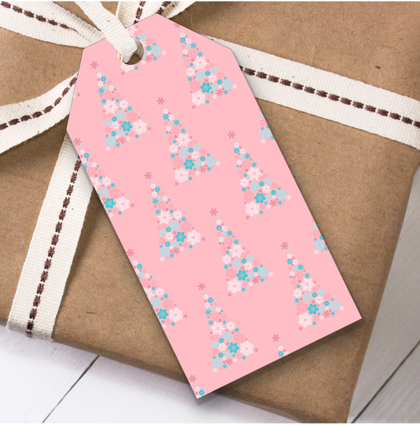 Dusky Pink Blue Trees Christmas Gift Tags