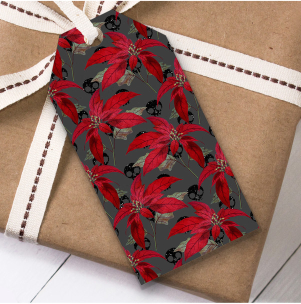 Grey And Red Flowers Christmas Gift Tags