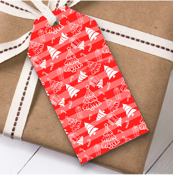 Red With White Trees Christmas Gift Tags