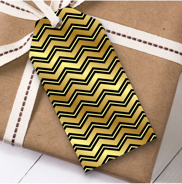 Gold Black Chevrons Christmas Gift Tags