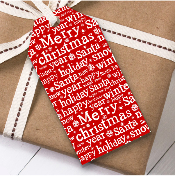 Red White Text Christmas Gift Tags