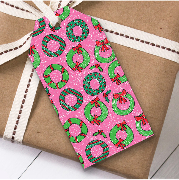 Pink Wreaths Christmas Gift Tags