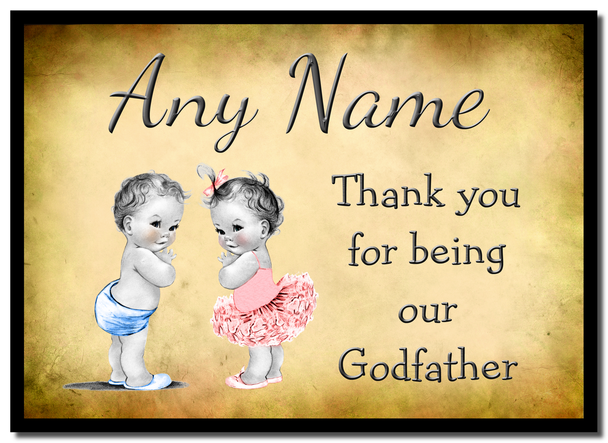 Vintage Baby Twin Boy & Girl Godfather Thank You  Personalised Placemat