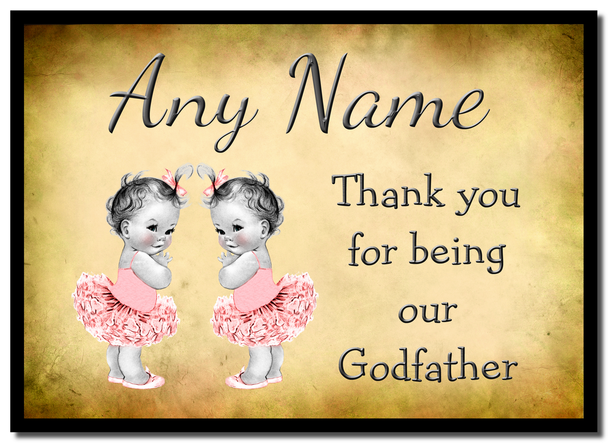 Vintage Baby Twin Girls Godfather Thank You  Personalised Mousemat