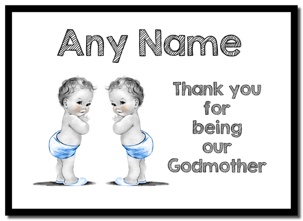 Baby Twin Boys Godmother Thank You  Personalised Mousemat