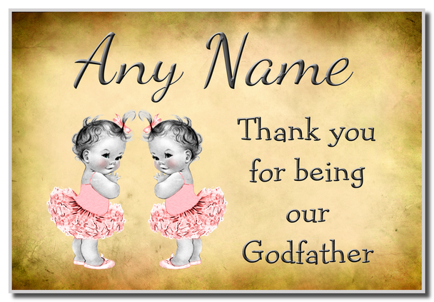 Vintage Baby Twin Girls Godfather Thank You Personalised Coaster