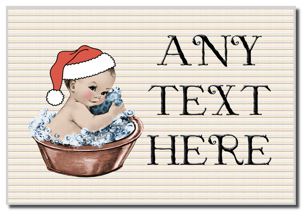 Vintage Xmas White Skin Boy in Bath Christmas Personalised Magnet