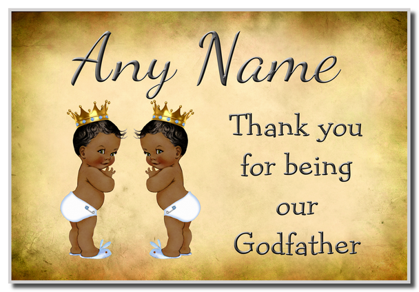 Vintage Baby Twin Black Boys Godfather Thank You  Personalised Magnet