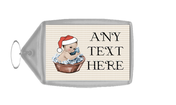 Vintage Xmas White Skin Boy in Bath Christmas Personalised Keyring