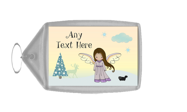 Angel Brown Hair Christmas Personalised Keyring