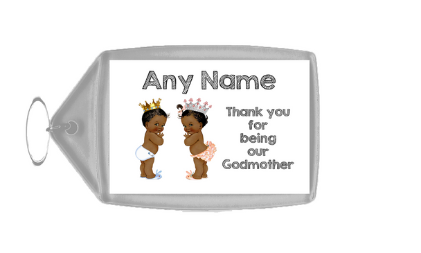 Baby Twin Black Boy & Girl Godmother Thank You  Personalised Keyring