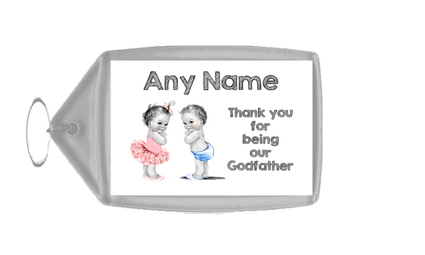 Baby Twin Boy & Girl Godfather Thank You  Personalised Keyring