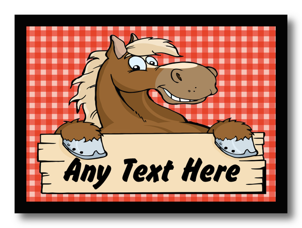 Red Gingham Cartoon Horse Personalised Dinner Table Placemat