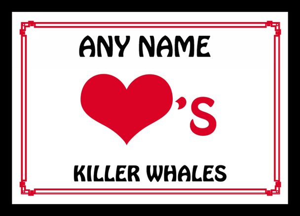 Love Heart Killer Whales Personalised Placemat