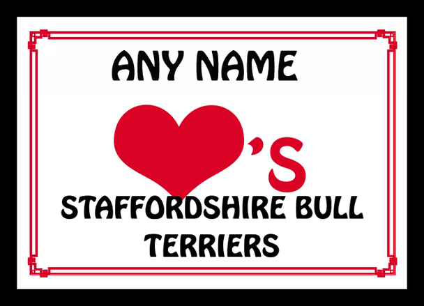 Love Heart Staffordshire Bull Terriers Personalised Placemat