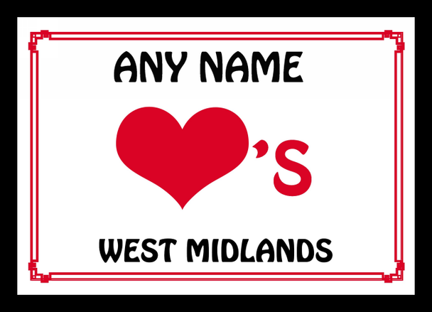 Love Heart West Midlands Personalised Placemat