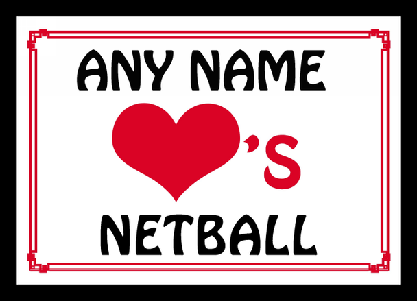 Love Heart Netball Personalised Placemat