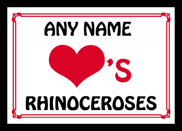Love Heart Rhinoceroses Personalised Placemat