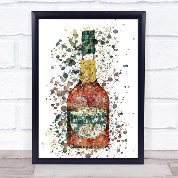 Watercolour Splatter Three Barrels Brandy Bottle Wall Art Print