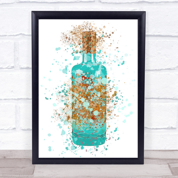 Watercolour Splatter Silent Pool Gin Bottle Wall Art Print
