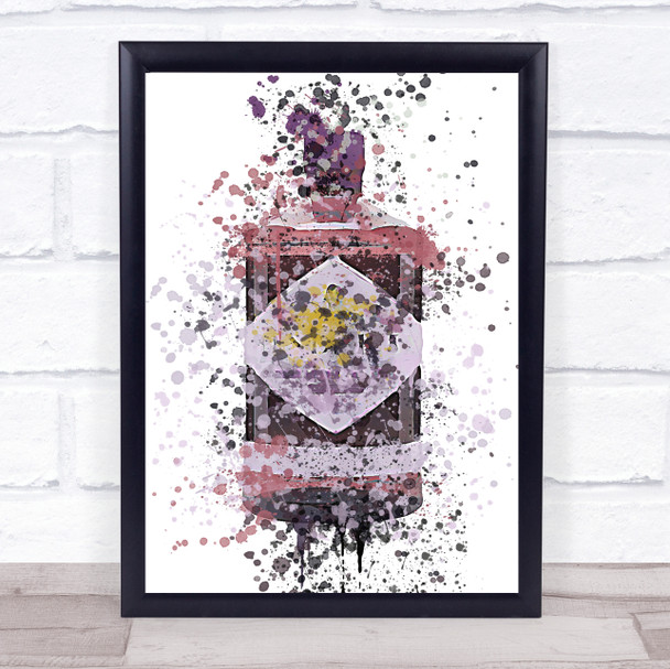 Watercolour Splatter Hendricks Midsummer Solstice Gin Bottle Wall Art Print