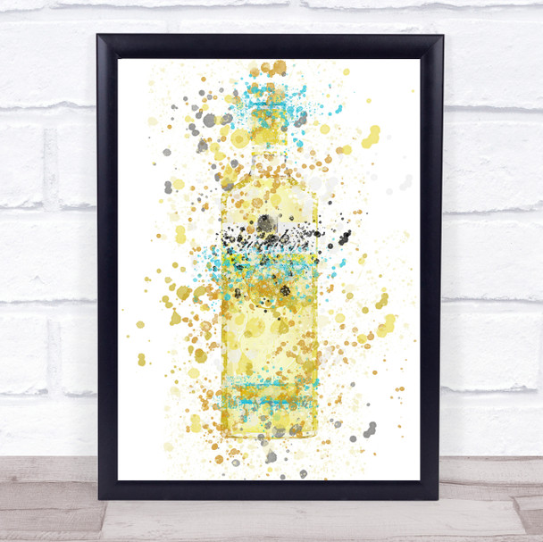 Watercolour Splatter Gordons Sicilian Lemon Gin Bottle Wall Art Print