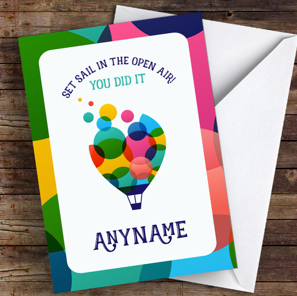 Hot Air Balloon Rainbow Style Charity You Did It Personalised Greetings Card