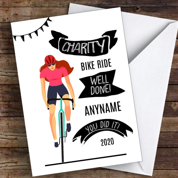 Charity Bike Ride Female Well Done Personalised Greetings Card