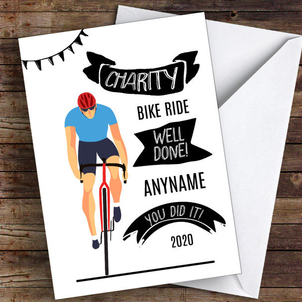 Charity Bike Ride Male Well Done Personalised Greetings Card