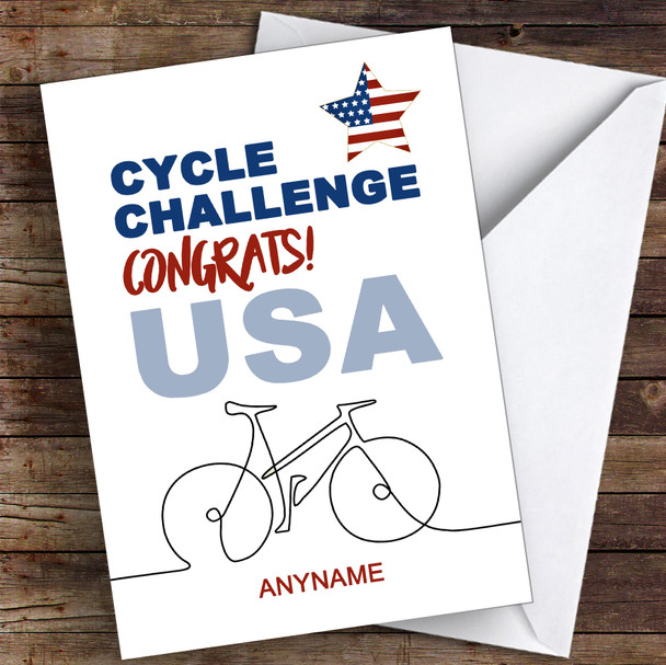 Cycle USA Challenge Well Done Personalised Greetings Card