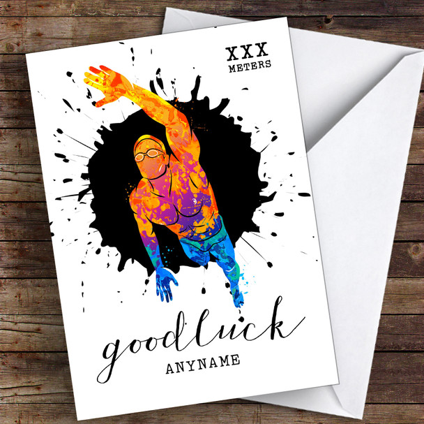 Swim Challenge Xxx Meters Good Luck Personalised Good Luck Card