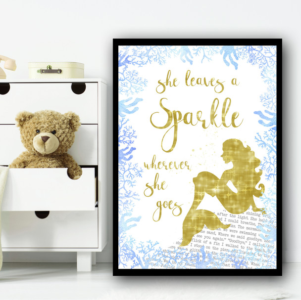 Sparkle Mermaid Blue 2 Children's Nursery Bedroom Wall Art Print