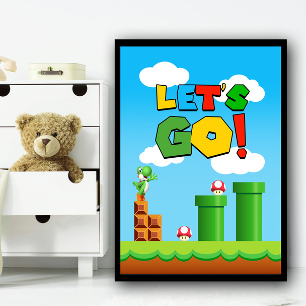 Super Mario Gaming Lets Go Children's Nursery Bedroom Wall Art Print