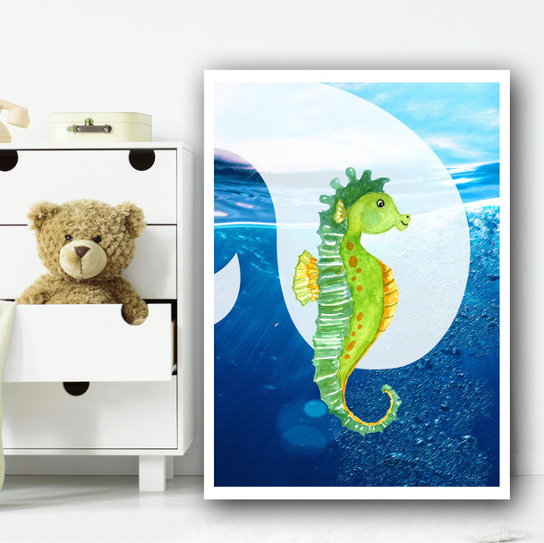 Under The Sea Seahorse Children's Nursery Bedroom Wall Art Print