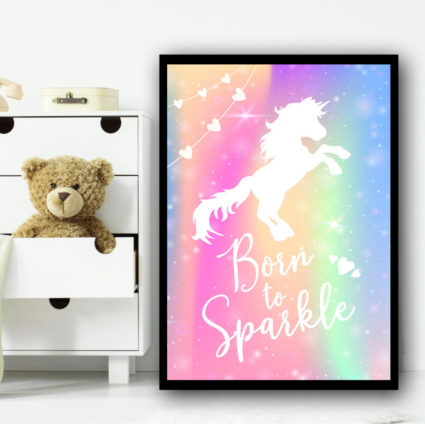 Wall Art Unicorn Sparkle Background 1 Children's Nursery Bedroom Wall Art Print