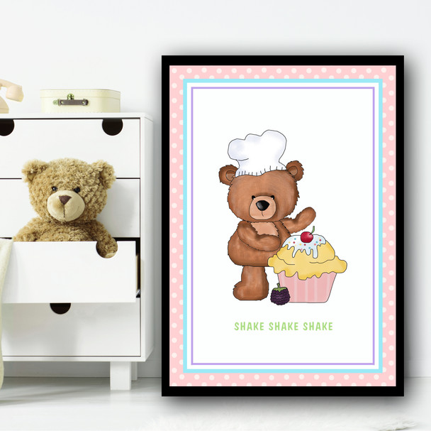 Baking Cakes Teddy 1 Children's Nursery Bedroom Wall Art Print