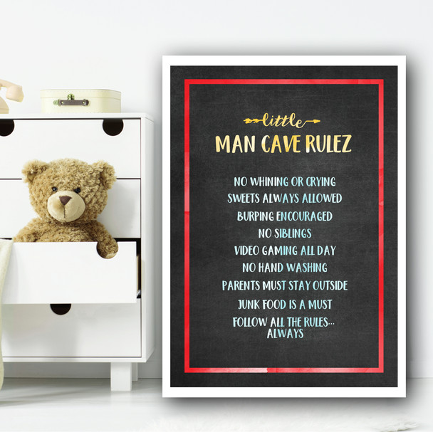 Little Man Cave Rulez Chalk Children's Nursery Bedroom Wall Art Print