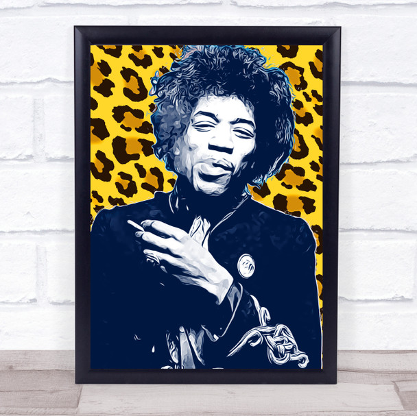 Jimi Hendrix Yellow Leopard Print Funky Framed Wall Art Print