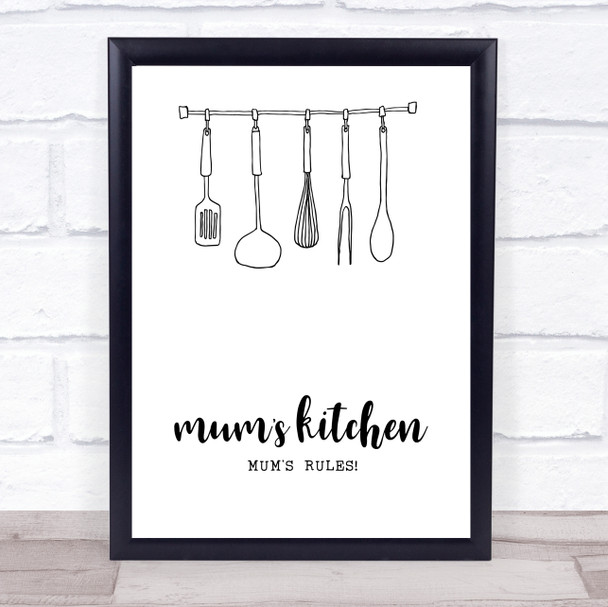 Mums Kitchen Mums Rules Quote Typography Wall Art Print