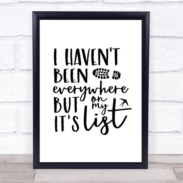 On My List Travelling Quote Typography Wall Art Print