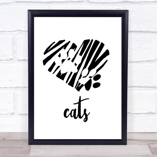 Scribble Heart Cat Paw Prints Quote Typography Wall Art Print