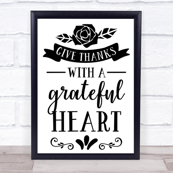 Thanksgiving Give Thanks With A Grateful Heart Quote Typography Wall Art Print